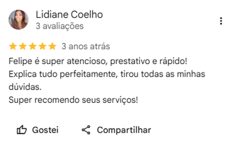 Avaliação de cliente publicada no Google sobre a FCT Saúde